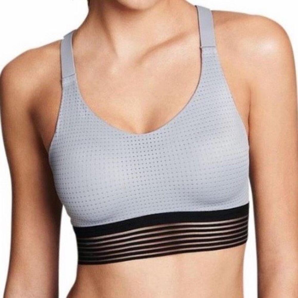 VICTORIA’S SECRET SPORT Women’s Gray Black Strappy Sports Bra Size 36DD